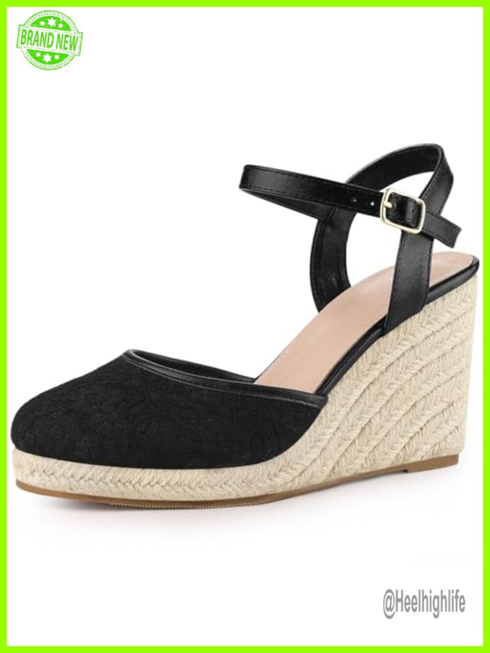 Allegra K Lace Espadrilles Wedge Sandals Ankle Strap Closed Toe 3.7" Heel